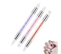 Olakin Pennelli per unghie [3 pezzi] Pennelli in silicone a doppia testa in nylon, pennelli per manicure con manico in strass, per unghie e unghie finte, in acrilico