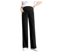 Olamao Pantaloni premaman con cintura regolabile e vita a costine per ufficio e casa - nero, Nero , L