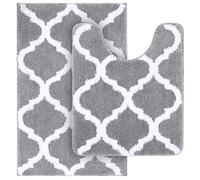 OLANLY Set di 2 tappeti da bagno in microfibra e tappetino per WC a forma di U, lavabile in lavatrice, antiscivolo, assorbente, per vasca, doccia e bagno (50,8 x 81,3 cm+50,8 x 61 cm, grigio)