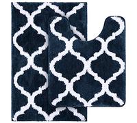 OLANLY Set di 2 tappeti da bagno in microfibra e tappeto WC a forma di U, lavabile in lavatrice, antiscivolo, assorbente, per vasca, doccia e bagno (50,8 x 81,3 cm+50,8 x 61 cm, blu marino)