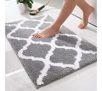 OLANLY Tappeti da bagno, morbidi e assorbenti in microfibra, tappeto da doccia Shaggy antiscivolo, lavabile in lavatrice, tappetino da bagno per il pavimento del bagno, vasca e doccia, 24 x 16, grigio