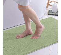 OLANLY Tappetino da bagno in ciniglia, antiscivolo, morbido, assorbente, lavabile, 60 x 120 cm, verde erba