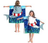 OLAOLA Poncho da Bagno con Cappuccio per Bambini, Morbidi Asciugamani da Spiaggia in Microfibra, Asciugamano Poncho da Piscina per Bambini e Bambine dai 3 ai 12 Anni, Grande Squalo