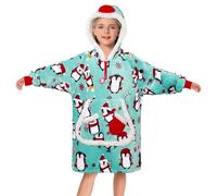 OLAOLA Unisex Felpa con Cappuccio Oversize per Bambini, Coperta con Maniche e Tasche in Pile Sherpa, Felpa Coperta Indossabile per Ragazzi Ragazze (Pinguino)