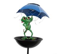 Olar Mangiatoia per uccelli con decorazione da giardino a forma di rana, struttura in ferro con finitura resistente alle intemperie e drenaggio integrato, luce LED a energia solare per decorazione da