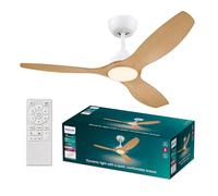 PHILIPS Olas Ventilatore, 3 Pale, Luce LED 24W, Motore DC, 3 temperature di Colore (3000K-4300K-6500K), 132 cm, Dimmerabile, Bianco, con telecomando