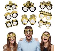 Olasfa 8 Pezzi Occhiali di Carta Decorazioni Compleanno 30, Occhiali Divertenti Adulti Accessori Compleanno Photo Booth, Occhialis Festa 30 Anni Compleanni Nero Dorato