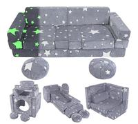 Olasme Divano da gioco per bambini, modulare, in schiuma, luminoso, convertibile, per la stanza dei giochi, la camera da letto, 13 pezzi, colore: grigio