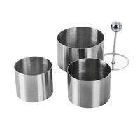 OlBuWa 3 Set di Coppapasta, Anelli per Torte in Acciaio Inox, Coppapasta Tondi con Pressa e Base, Rotondo Anelli per Torte per Torta Mousse Dessert Onigiri