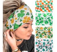Olbye Fasce elastiche per capelli con nodi, motivo trifoglio, per la festa di San Patrizio, larghe, elastiche, antiscivolo, per allenamento, yoga, quadrifoglio, accessori per capelli irlandesi, 4
