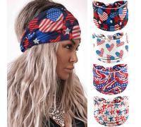 Olbye Fascia per capelli con bandiera americana patriottica degli Stati Uniti, fascia larga annodata per la testa con stelle, per il giorno dell'indipendenza, accessori per capelli da donna, 4 pezzi