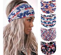 Olbye Fascia per capelli con bandiera americana patriottica degli Stati Uniti, fascia larga annodata per la testa con stelle, per il giorno dell'indipendenza, accessori per capelli da donna, 4 pezzi