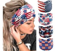 Olbye Fascia per capelli con bandiera americana patriottica degli Stati Uniti, fascia larga annodata per la testa con stelle, per il giorno dell'indipendenza, accessori per capelli da donna, 4 pezzi