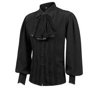 OLCANA Camicia rinascimentale da uomo | camicie medievali pirata da uomo | maniche lunghe scollo a V con lacci, colletto alto, camicia vittoriana steampunk gotico poet da uomo, l, 1