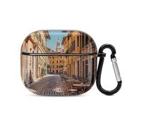 Old Courtyard Cafe Chair City, Roma, Italia, custodia per auricolari Bluetooth a corpo intero, protezione antiurto, custodia rigida, supporto ricarica wireless con portachiavi, regalo personalizzato