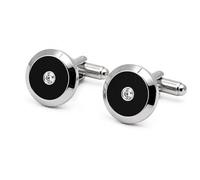 Old Crest Round Black and Silver-Tone Cufflinks