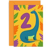 Old English Co. - Biglietto colorato per il secondo compleanno per ragazzi e ragazze, biglietto di auguri per il 2° compleanno con dinosauro per bambini, età 2 anni, divertente e carino biglietto di