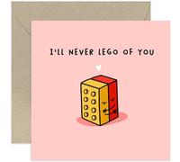 Old English Co. - Biglietto di auguri per anniversario di matrimonio per marito di moglie, biglietto di San Valentino Lego per fidanzato o fidanzata, con scritta "Never Lego", divertente e romantico