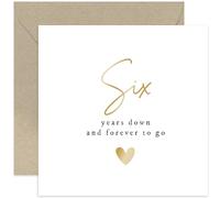 Old English Co. - Biglietto di auguri per anniversario di matrimonio per marito o moglie, con scritta "Six Years Down Forever To Go", con speciale lamina d'oro per il 6° anniversario di matrimonio,