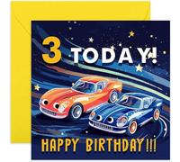 Old English Co. - Biglietto di auguri per il terzo compleanno, con scritta "Happy 3rd Birthday", tema auto sportive da corsa, unisex per bambini