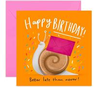 Old English Co. - Biglietto di auguri ritardato con lumaca, divertente e ritardato per lui e per lei, Sorry It's Late for Men and Women | Interno vuoto e busta inclusa