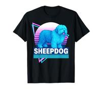 Old English Sheepdog Retro Vintage Synthwave Dog Lover Maglietta