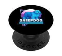 Old English Sheepdog Retro Vintage Synthwave Dog Lover PopSockets PopGrip Adesivo