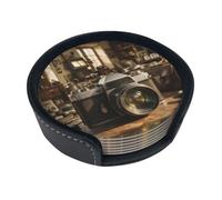 Old Film Camera - Set di 6 sottobicchieri in pelle con supporto | Resistente alle macchie di calore. Facile da pulire. Per la cucina di casa e ufficio.