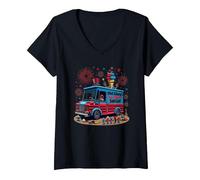 Old Glory Ice Cream Sociale Maglietta con Collo a V, Donna, Nero, L