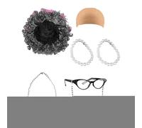 Old Lady Parrucche - Set di costumi per bambini o ld La dy per la scuola e il costume - include parrucca, occhiali, perline e - per 100 giorni di lana Sch e Halloween (7-9 pezzi)