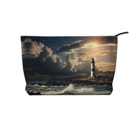 Old Lighthouse by The Sea Corduroy Borsa per il trucco Borsa da viaggio Organizer Borsa per cosmetici Borsa ampia ampia e aperta, Nero, Taglia unica, Nero, One size
