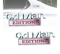 Old Man Edition Car Emblem, 3D Metal Sticker Badge, Funny Edition Nameplate Decal for Side, Rear, Tailgate, Bumper, Metal Nameplate Funny Decals for Car, Truck, SUV, Motorcycles (Silver and red,2pcs)