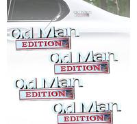 Old Man Edition Car Emblem, 3D Metal Sticker Badge, Funny Edition Nameplate Decal for Side, Rear, Tailgate, Bumper, Metal Nameplate Funny Decals for Car, Truck, SUV, Motorcycles (Silver and red,4pcs)