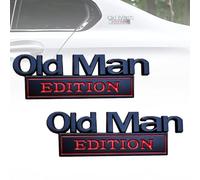 Old Man Edition Car Emblem, 3D Metal Sticker Badge, Funny Edition Nameplate Decal for Side, Rear, Tailgate, Bumper, Metal Nameplate Funny Decals for Car, Truck, SUV, Motorcycles (Black and red,2pcs)