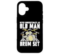 Old Man With a Drum Set Retro Drummer Music Artwork Custodia per iPhone 16