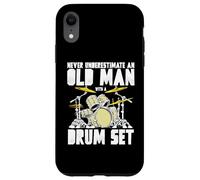 Old Man With a Drum Set Retro Drummer Music Artwork Custodia per iPhone XR