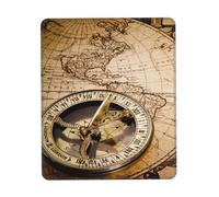 Old Map Ancient World Wheel Compass Mouse Pad Bordi Cuciti Tappetino per Mouse Portatile Tappetino Scrivania per Computer Lavoro Ufficio 25X30Cm
