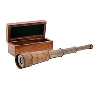 Old Modern Handicrafts Telescopio portatile in scatola di legno - Telescopio con finitura in ottone anticato e rivestimento in pelle marrone - 8X - 16,0 L x 2,3 L x 2,3 A pollici