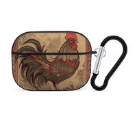 Old Rooster Illustrazione AirPods Pro 2 custodia protettiva antiurto rigida per donne uomini compatibile con AirPod Pro custodia di 2a/1a generazione con portachiavi - nero