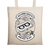 Old School Cassette Bring Back The Beat Borsa Tote in Cotone Ecologico Naturale Beige
