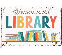 Old School Tin Sign Welcome To The Library Book Lover Bar 8 X 12