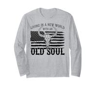 Old Soul New World, Bandiera Americana, Patriottico, Teschio Paese Maglia a Manica