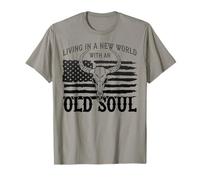 Old Soul New World, Bandiera Americana, Patriottico, Teschio Paese Maglietta