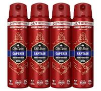 Old Spice Captain - Deodorante per il corpo, spray per uomo, 48 ore, fresco, 0% sali di alluminio, 4 x 150 ml