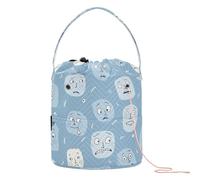 Old Style Cartoon Faces Baby Blue Yarn Bags Filato Project Bag con fori per uncinetto ago Storage Organizer