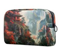 Old Temple on Mountain Top Trousse per cosmetici, da donna, borsa da viaggio per articoli da toeletta grande, pratica borsa organizer con cerniera, Multi, 18.5x7.5x13cm/7.3x3x5.1in, Beauty case
