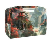 Old Temple on Mountain Top Trousse per cosmetici, da donna, da viaggio, grande, in PVC, con cerniera, Multi, 18.5x7.5x13cm/7.3x3x5.1in, Beauty case