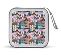 Old Town with Trees Funny CD Case Holder Organizer 40 Capacità DVD Collection Storage Bag Wallet Book per Auto Casa Viaggio