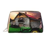 Old Tractor Photo Farm - Borsa cosmetica in pelle, impermeabile, da viaggio, con cerniera, da donna, colore: marrone, bianco, Taglia unica