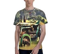 Old Tractor Photo Farm Print elegante e morbida maglietta da uomo, a maniche corte, perfetta per l'uso quotidiano, Nero , 3XL